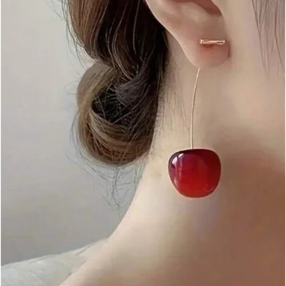 Cherry Red Long Pendant Retro, Boho, Fun Earrings - Picture 2 of 8